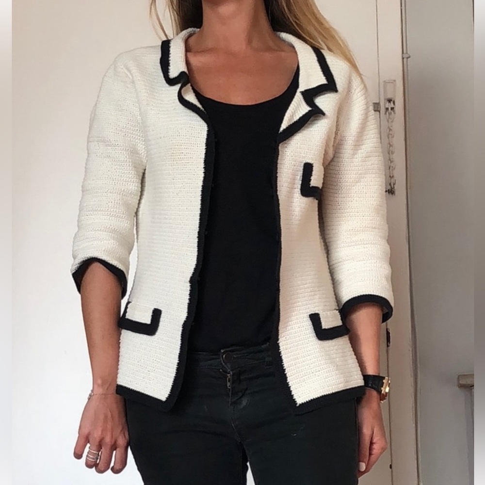 Red Valentino Woven Cardigan Blazer Cream Blue Knit Jacket Women’s XS - Picture 3 of 17
